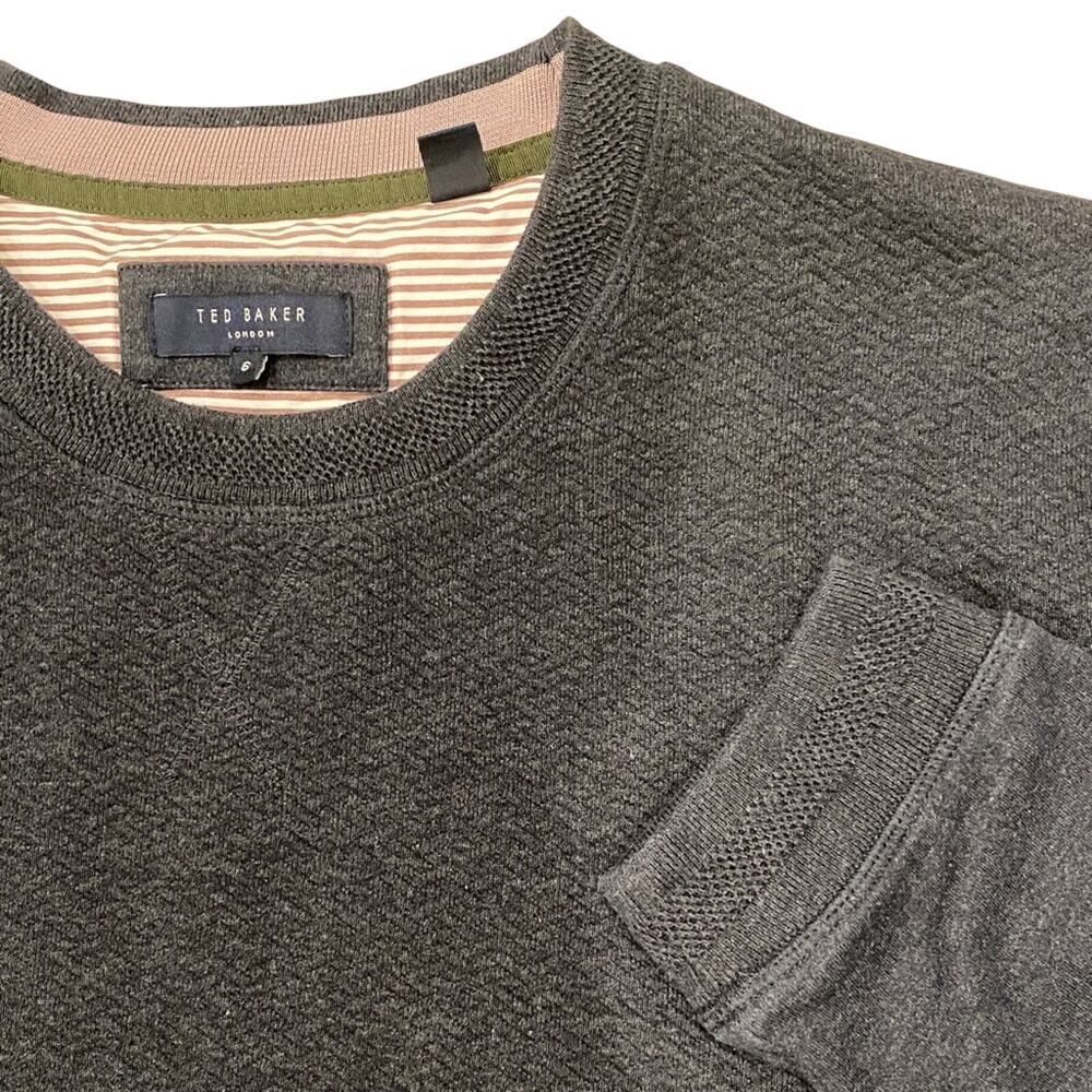 Ted Baker Men's Charcoal Gray Herringbone Crewneck Sweater Contrast Trim 2X